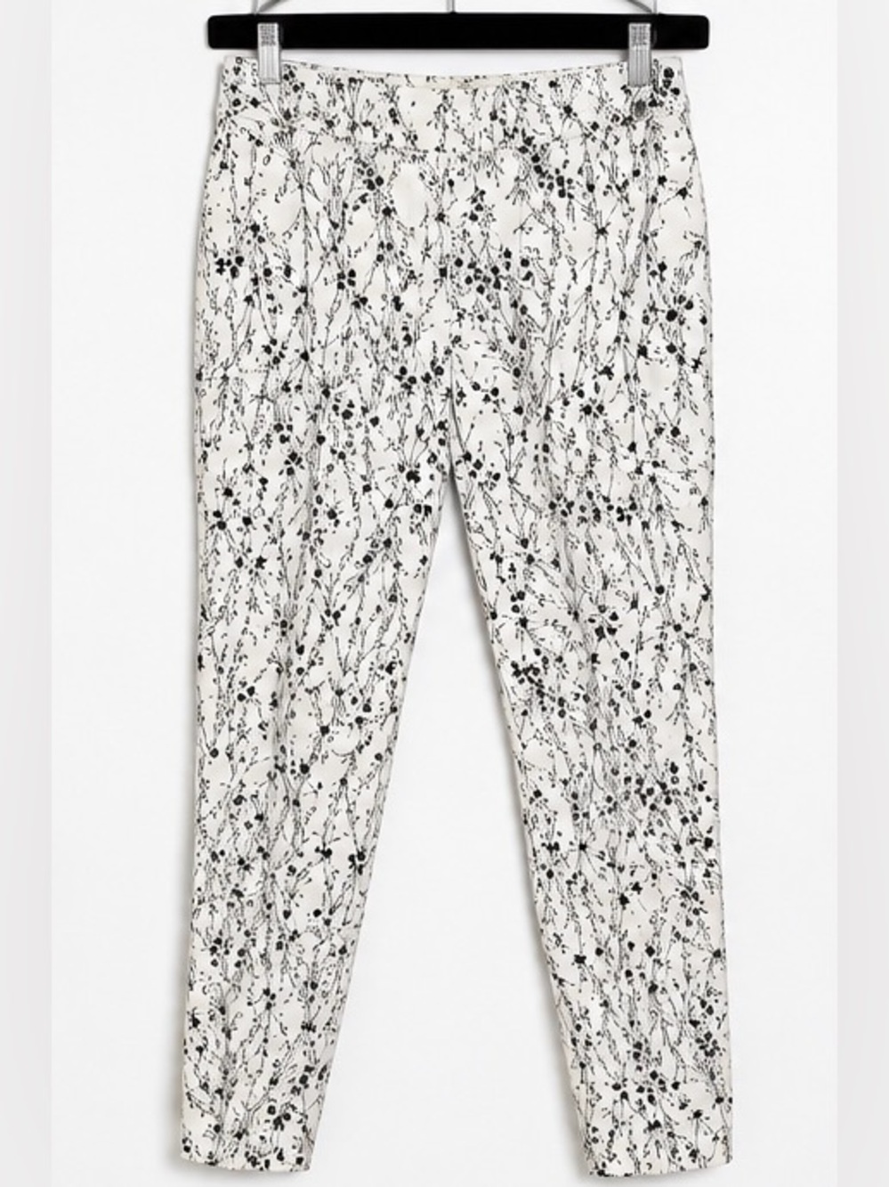 Lisette L Montréal 801 Slim Ankle Pull-On Pants Black White Floral Print Size 8